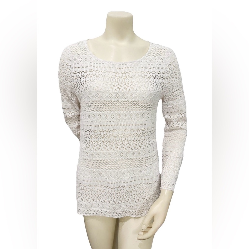 GRAY Saks Fifth Avenue White Lace Crochet Knit Top Size S Boho